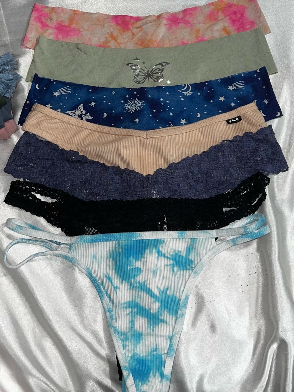 Women's Assorted Bikini & Thong Panty Set - Tie-Dye Blue & Mixed Colors